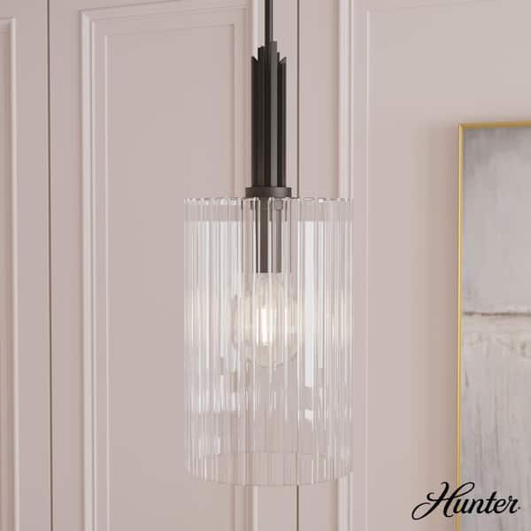 Gatz 60-Watt 1-Light Matte Black Island Pendant Light with Clear Fluted Glass Shade, Bulb Not Included