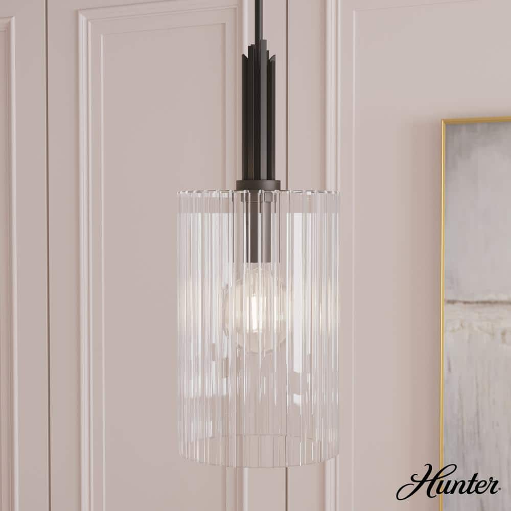 Matte Black Cylinder Pendant Light with Clear Fluted Glass Shade