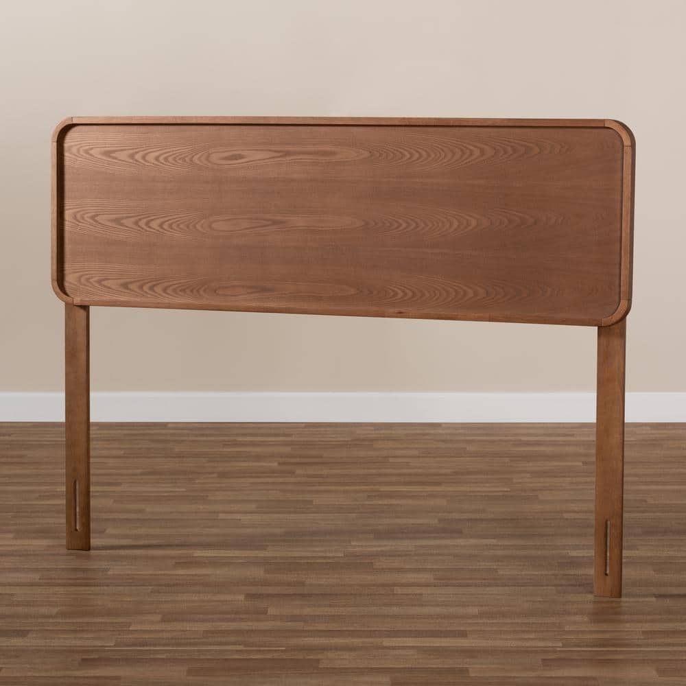 Queen Walnut Brown Wood Headboard with Curved Edges