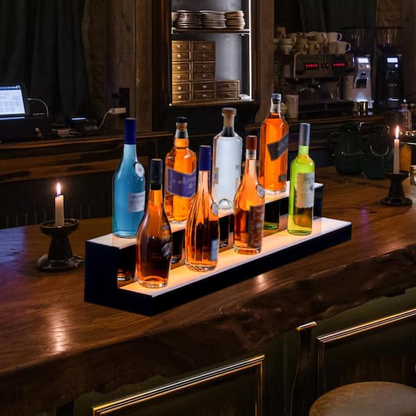 SVOPES 40 in. LED Lighted Liquor Bottle Display, 2-Tier Bar Shelf