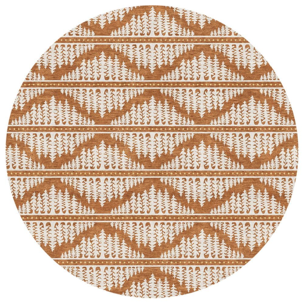 Chantille Machine Washable Indoor/Outdoor Abstract ACN2985 Paprika 8 ft. x 8 ft. Round Rug price history on PriceWatchPro