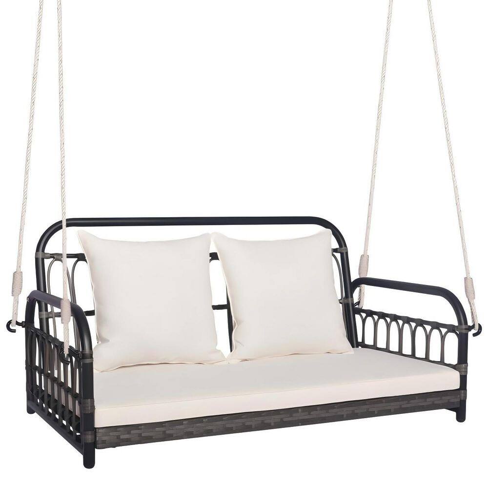 2-Person Metal PE Wicker Porch Swing Hanging Chair with Cushions, 400 lbs Max Load price history on PriceWatchPro