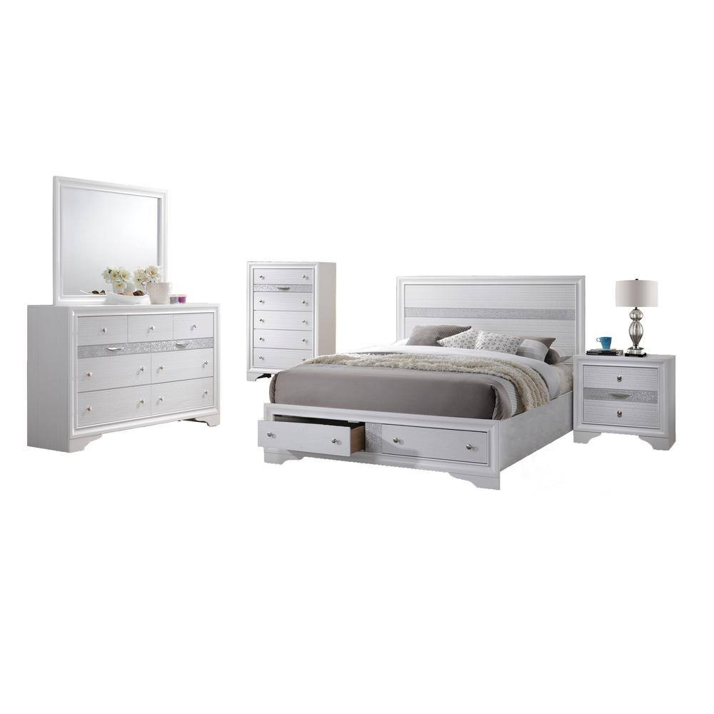 Best Quality Furniture Catherine 5Piece White Queen Bedroom Set With