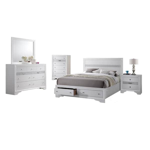 Best Quality Furniture Catherine 5-Piece White Queen Bedroom Set With Chest
