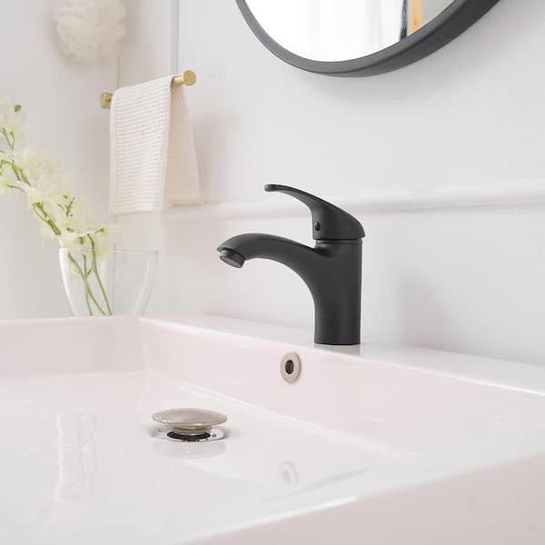 Single-Handle Single-Hole Modern Bathroom Faucet For Sink Drip-Free Vanity Sink Faucet in Matte Black