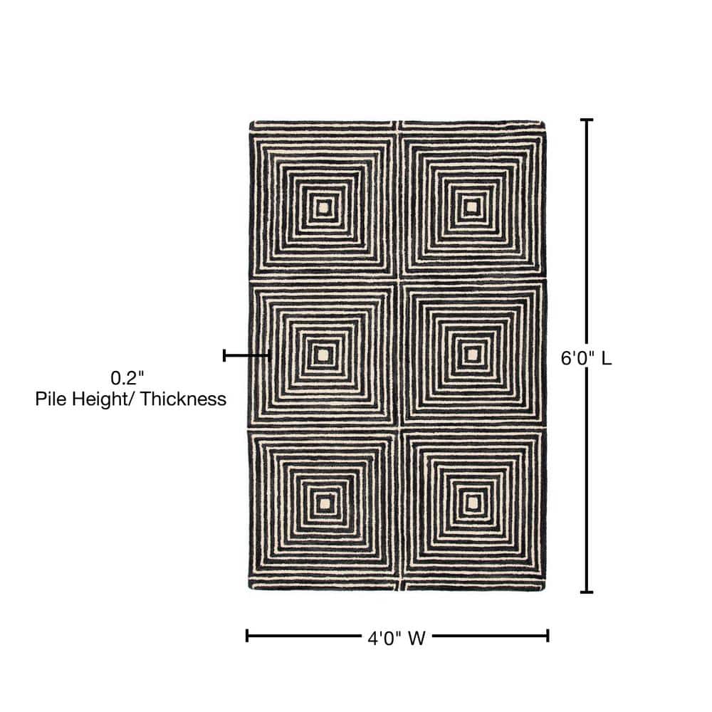 Elegant Black and Beige Hand-Tufted Wool Rug, 4' x 6'
