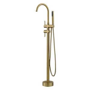 1-Handle Freestanding Floor Mount Claw Foot Tub Faucet with Hand Shower in Brushed Gold