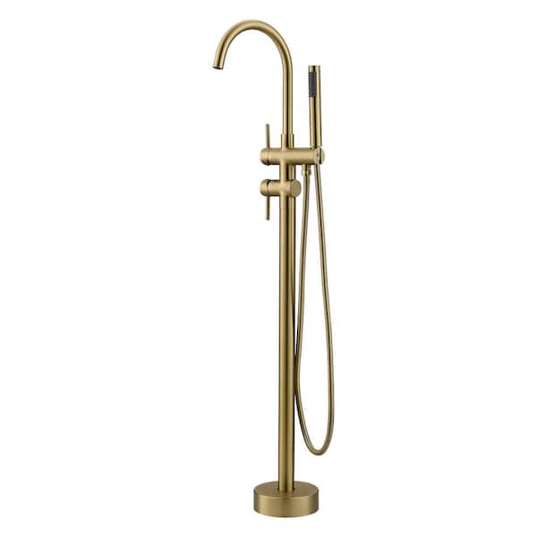 Unbranded 1-Handle Freestanding Floor Mount Claw Foot Tub Faucet with Hand Shower in Brushed Gold