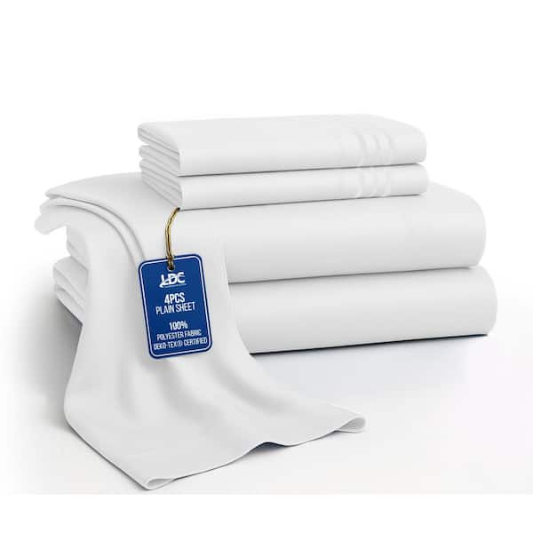 Lux Decor 4-Piece White Solid Color Microfiber King Deep Pocket Sheet Set