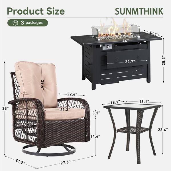 Sun Ruck(サンルック) カウンターチェア アンティーク調 4脚セット SUNMTHINK 7 Piece Beige Wicker Patio Rocking Chairs for 4
