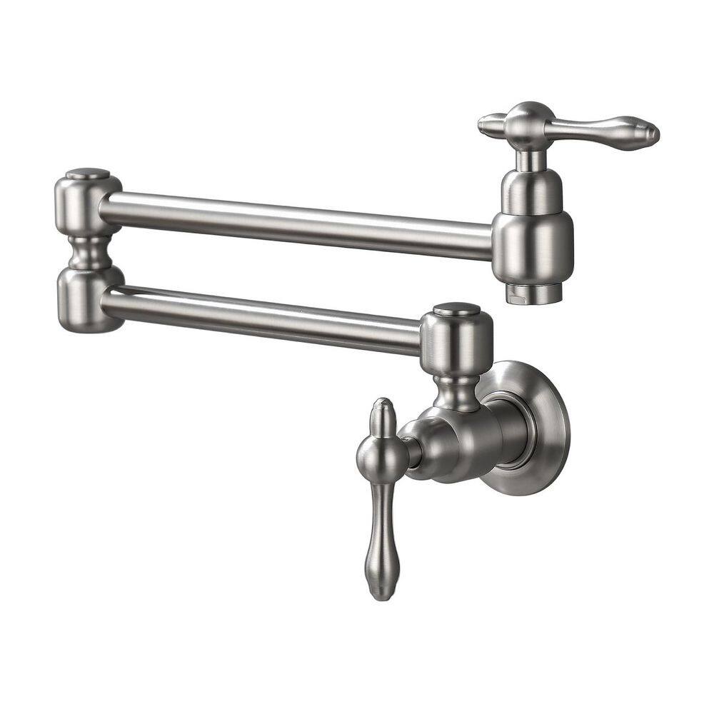 Wall Mounted Folding Pot Filler with Double-Handle Brass Stretchable Kitchen Sink Faucet in Brushed Nickel price history on PriceWatchPro