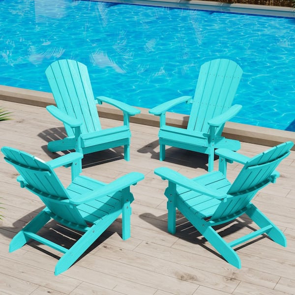 Classic Aruba Blue Plastic Outdoor Patio Adirondack Chair (Set of 4)