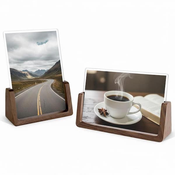 4 x 6 Brown Wood Tabletop Display Picture Frame 2 Pack with Walnut Wood Base and Break Free Acrylic Cover