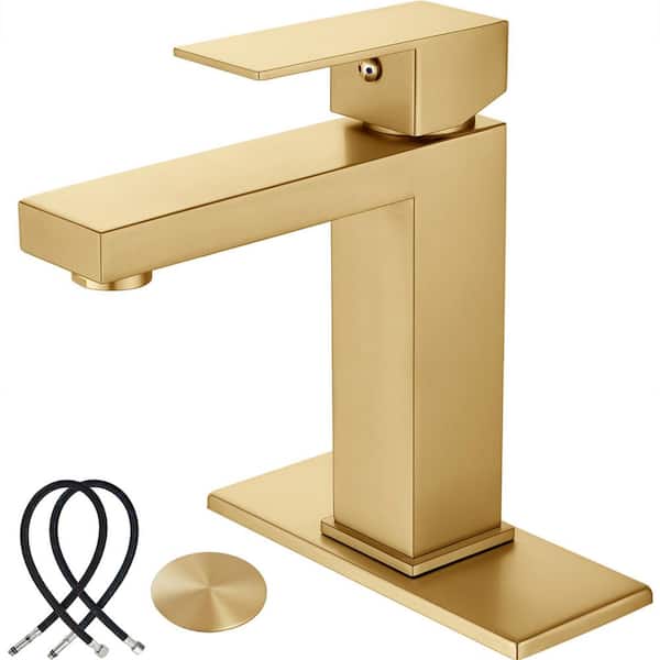 single Handle Vessel Sink Faucet with Drain Kit Included and Cover Plate Stainless Steel in Brushed Gold