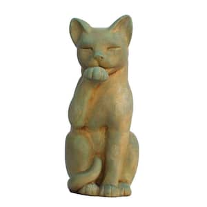 Cast Stone Contented Cat Garden Statue, Weathered Bronze