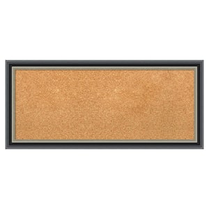 Theo Black Silver Wood Framed Natural Corkboard 33 in. x 15 in. Bulletin Board Memo Board