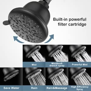Simple 7-Spray Patterns 4.7 in. Wall Mount Adjustable Fixed Shower Head 1.8 GPM with Filter in Matte Black