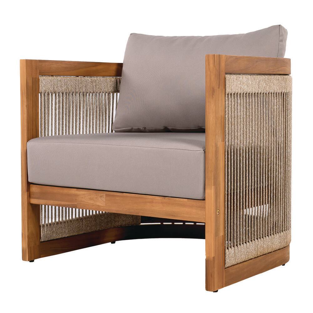 Brown Acacia Wood Outdoor Lounge Chair with Gray Cushion, Woven Rope Accents price history on PriceWatchPro