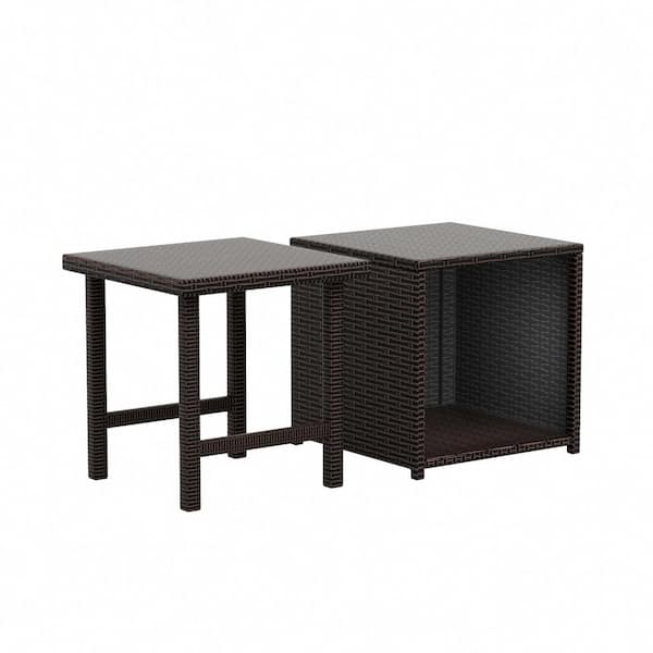 WESTIN OUTDOOR Hudson Chocolate 2-Piece Wicker Outdoor Square Side Table Set
