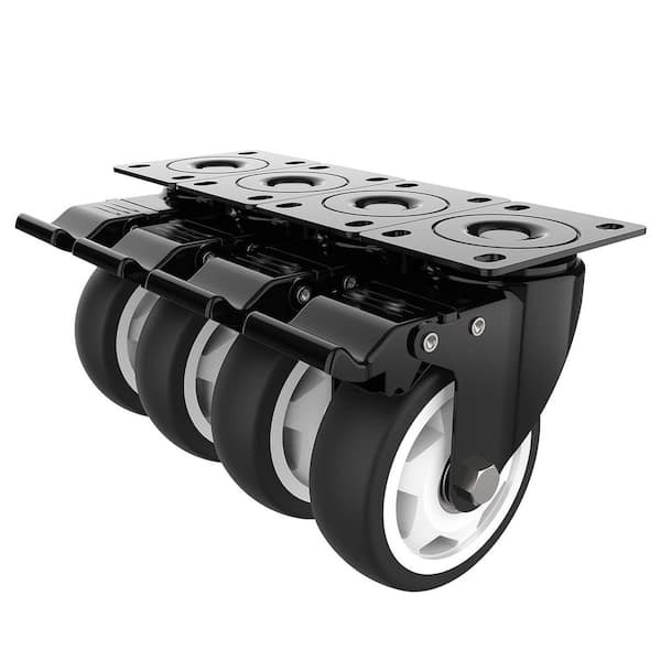 4-Pack Heavy Duty Series 4 in. Polypropylene Swivel Plate Caster Wheels with Dual Lock Brake, 1200 lb. Load