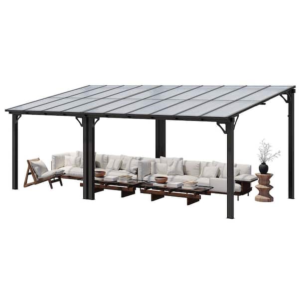 10 ft. x 20 ft. Wall-Mounted Aluminum Gazebo with Polycarbonate Roof Pergola