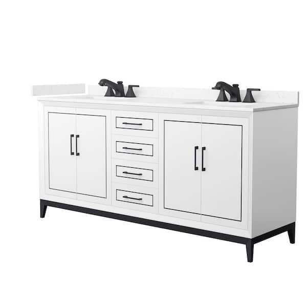 Marlena 72 in. Double Freestanding White Bath Vanity with Carrara Cultured Marble Top Assembled