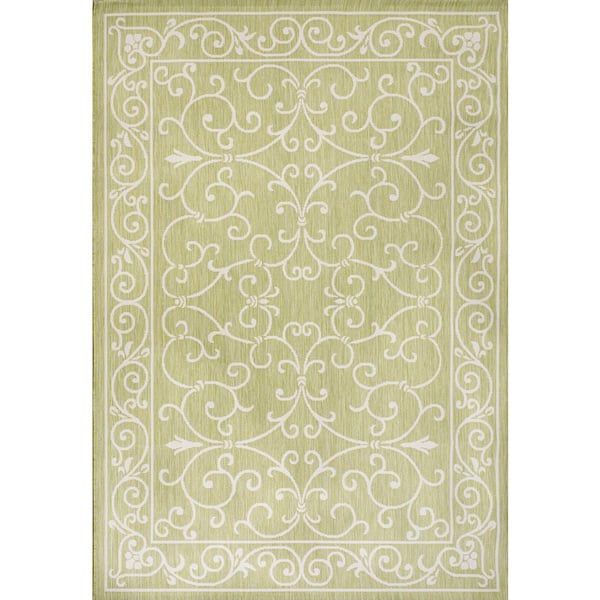 Charleston Vintage Filigree Textured Weave Green/Cream 4 ft. x 6 ft. Indoor/Outdoor Area Rug