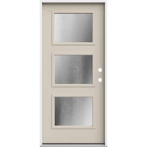 36 in. x 80 in. Left-Hand/Inswing 3 Lite Equal Chinchilla Frosted Glass Primed Steel Prehung Front Door