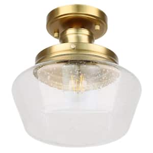 10 in. W 1-Light Semi-Flush Mount Ceiling Light Fixture with Seeded Glass Shade, E26, Bulbs Not Include, Gold