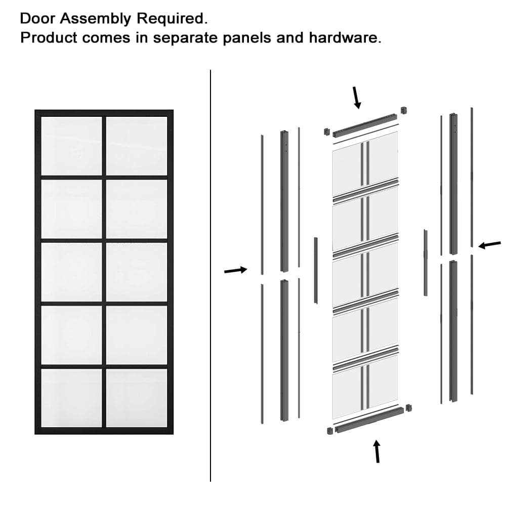 84'' Frosted Glass Black Aluminum Frame Sliding Barn Door