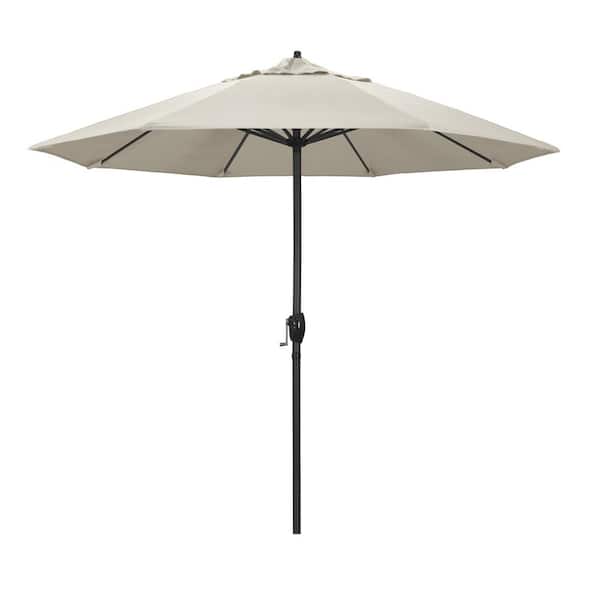 9 ft. Black Aluminum Market Patio Umbrella Auto Tilt in Canvas Sunbrella