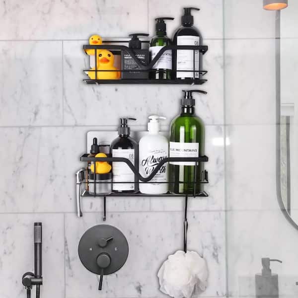 Dyiom Shower Caddy Organizer with 12 Hooks, Bathroom Storage for Shampoo, Shower Shelf with 2 Razor Hangers, in Silver