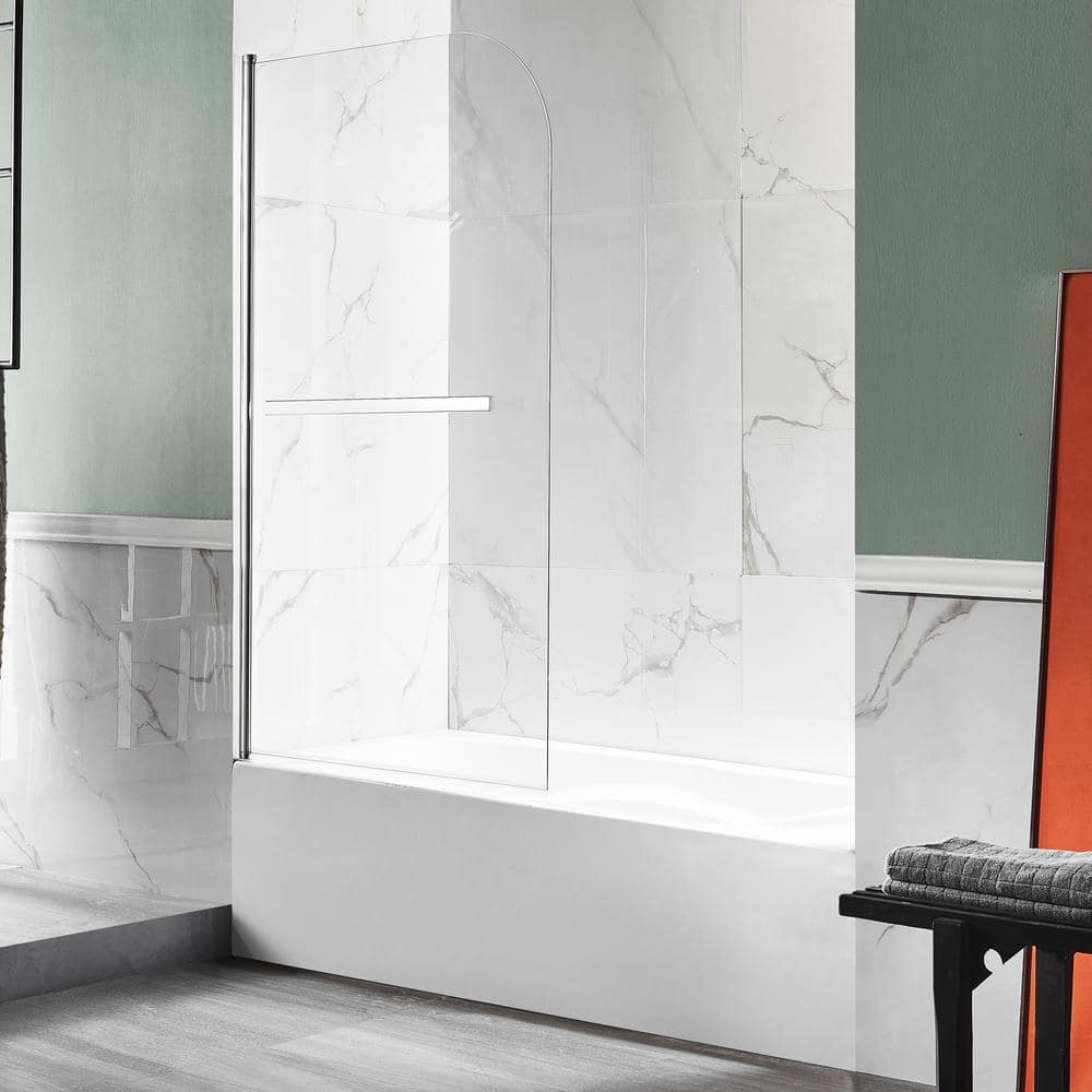 Myth 28 in. W x 56 in. H Frameless Hinged Bathtub Door in Polished Chrome w