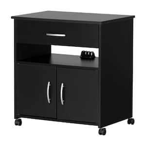 Axess Pure Black Microwave Cart with Storage