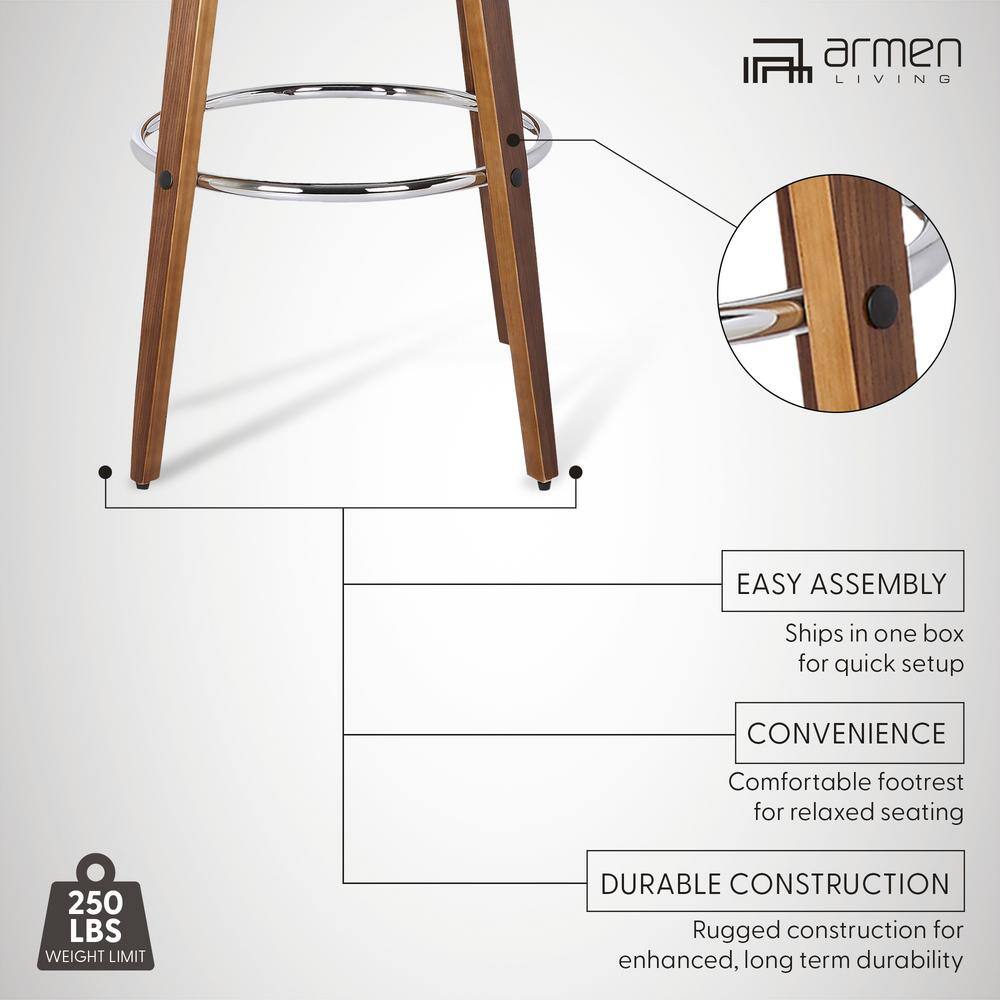 Cream Faux Leather and Walnut Wood Swivel Bar Stool, 30"