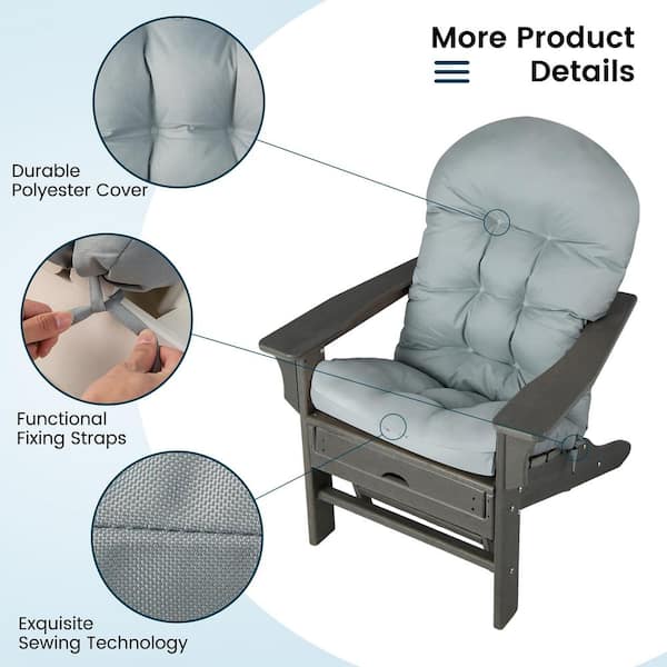 Patio Adirondack Chair Cushion with Fixing Straps and Seat Pad-Gray | Costway