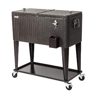 80 qt. Rolling Cart on Wheels, Patio Cooler for Party, Ice Chest with Shelf, Bottle Opener, Water Pipe in Brown