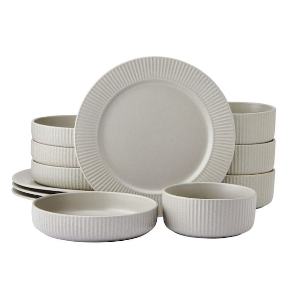 Tranquility 12-Piece Cream Stoneware Dinnerware Set, Service for 4