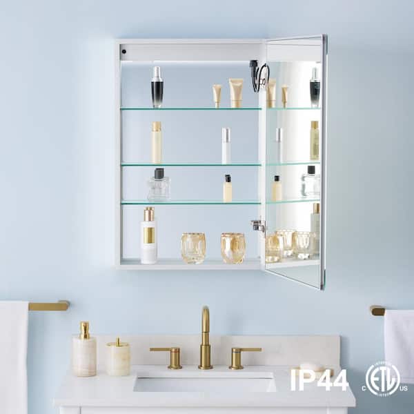 WELLFOR 20-in x 28-in Surface/Recessed Mount Silver Mirrored Medicine Cabinet