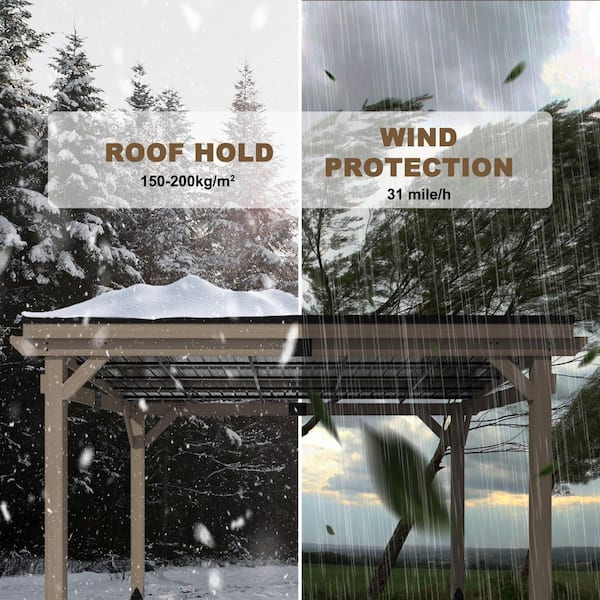 10 ft. x 12 ft. Cedar Wood Hardtop Gazebo with Black Galvanized Steel Roof, Sunshade Shelter for 10-12 People