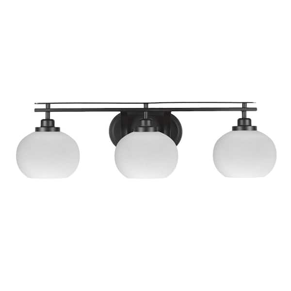Unbranded Monroe 28.5 in. 3-Light Matte Black Vanity Light 7 in. White Muslin Glass Shade No Bulbs Included