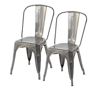 Kricox Silver Metal Tolix Style Stackable Side Chairs (Set of 2)