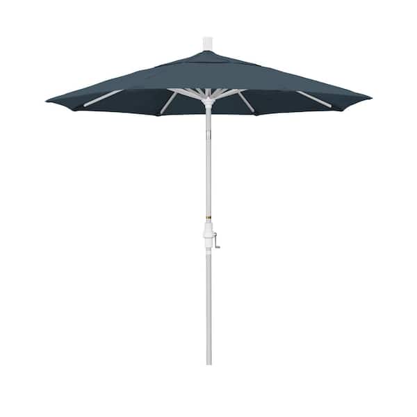 California Umbrella 7.5 ft. Matted White Aluminum Market Patio Umbrella Collar Tilt Crank Lift in Sapphire Pacifica