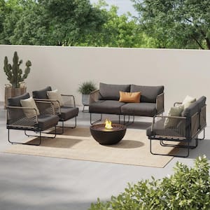Isla Bohemian 4-Piece Conversation Patio Set, Metal Outdoor Loveseat and Chair Set with Dark Gray Cushions