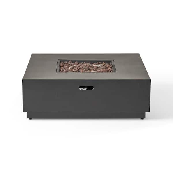Zeus & Ruta 40 in. 50000 BTU Dark Gray Square Propane Outdoor Fire Pit Table for Outside Patio