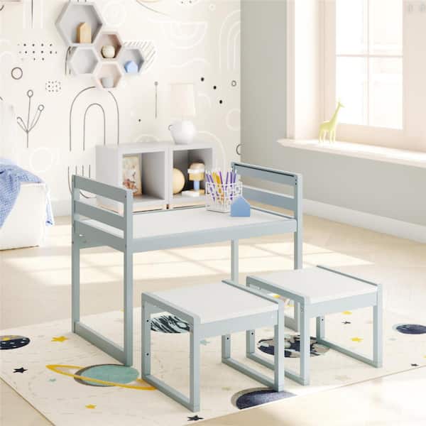 Unbranded Signy 3-Piece Kids Rectangular Wood Top Blue/White Activity Table Set