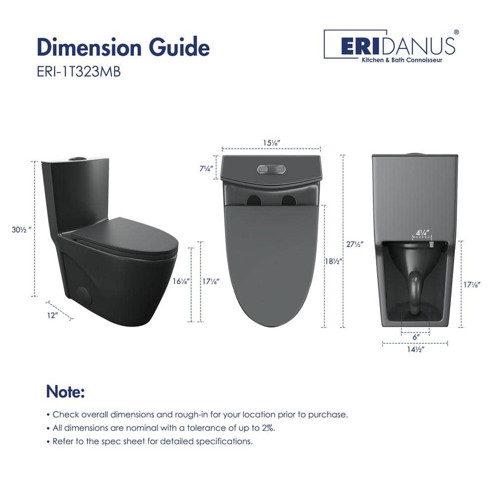 Reno Matte Black Elongated Dual Flush One-Piece Toilet