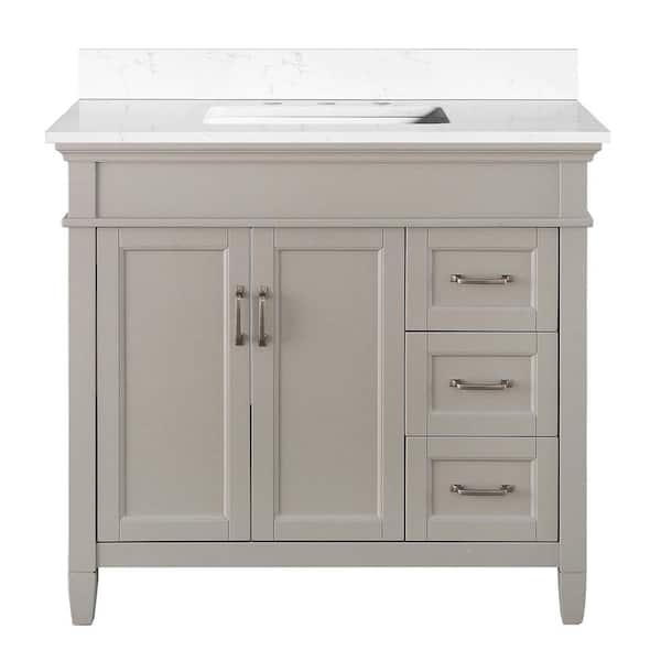 Home Decorators Collection Ashburn 37 in. W x 22 in. D Bath Vanity in Grey with Cala White Engineered Stone Top DR