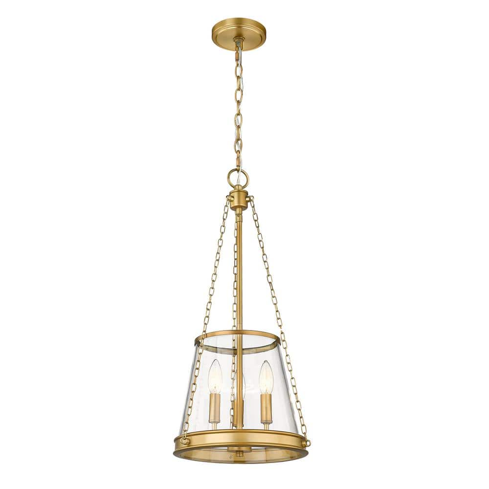 Petite Urban Brass 3-Light Pendant with Clear Glass Shade