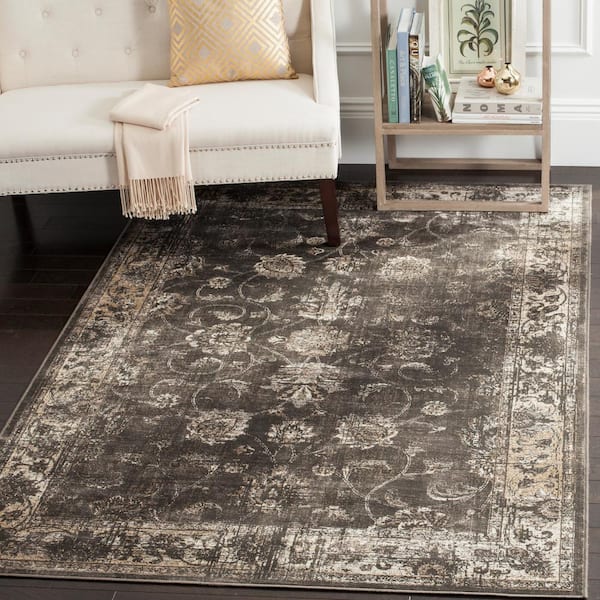 Vintage 12 ft. x 18 ft. Soft Anthracite Distressed Border Area Rug